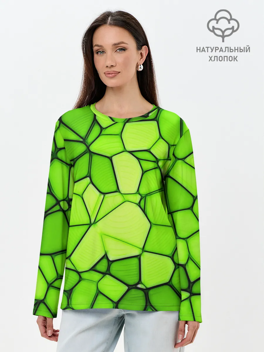 Лонгслив женский. Хлопок / Зеленая мозаика
