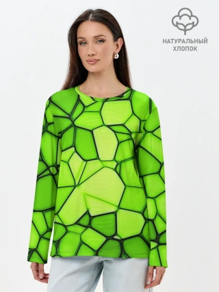 Лонгслив женский. Хлопок / Зеленая мозаика