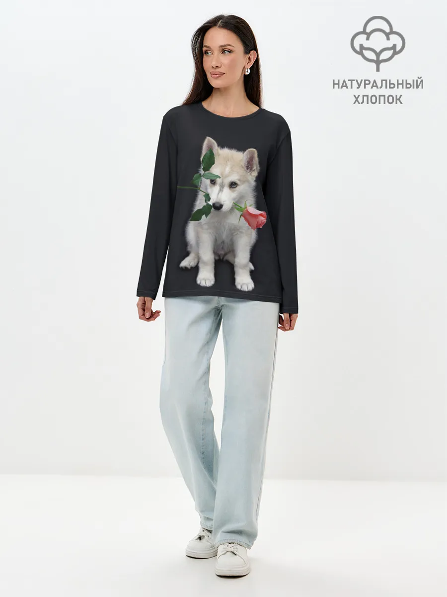 Лонгслив женский. Хлопок / Щенок в подарок