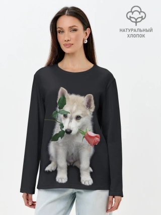 Лонгслив женский. Хлопок / Щенок в подарок