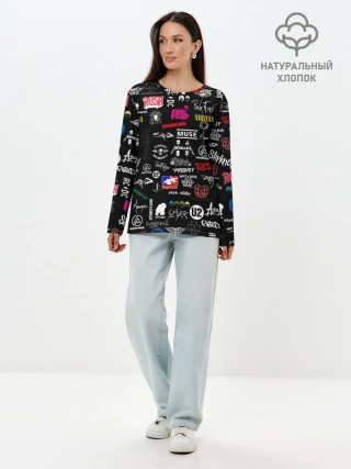 Лонгслив женский. Хлопок / ЛОГОТИПЫ РОК ГРУПП | PATTERN