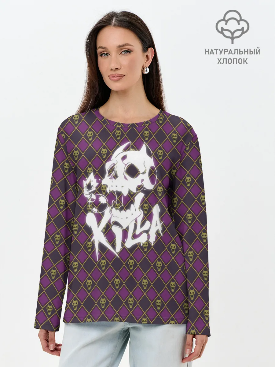Лонгслив женский. Хлопок / KILLER QUEEN белая на узоре