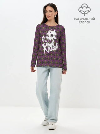 Лонгслив женский. Хлопок / KILLER QUEEN белая на узоре