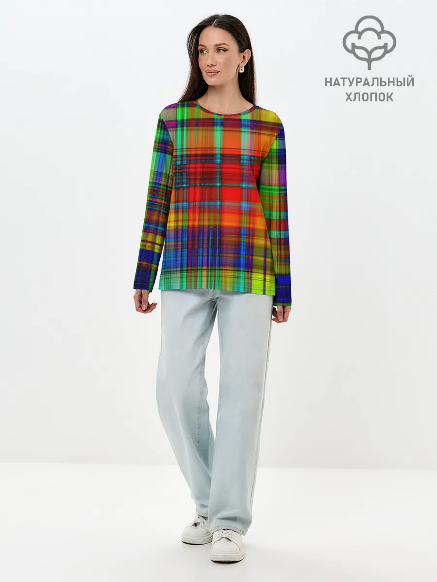 Лонгслив женский. Хлопок / Неоновая сетка