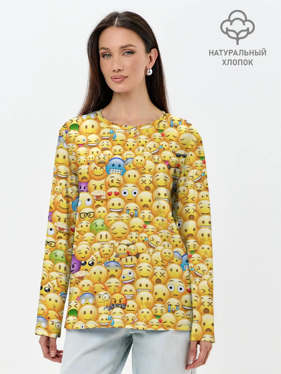Лонгслив женский. Хлопок / Смайлики Emoji