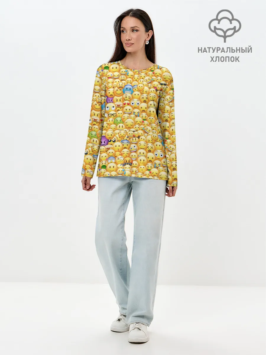 Лонгслив женский. Хлопок / Смайлики Emoji