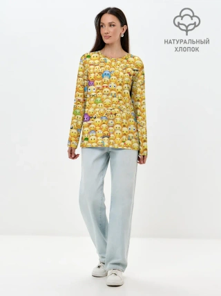 Лонгслив женский. Хлопок / Смайлики Emoji