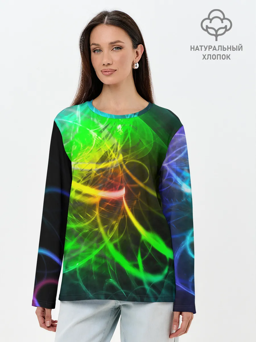 Лонгслив женский. Хлопок / ЗЕЛЕНЫЙ НЕОН