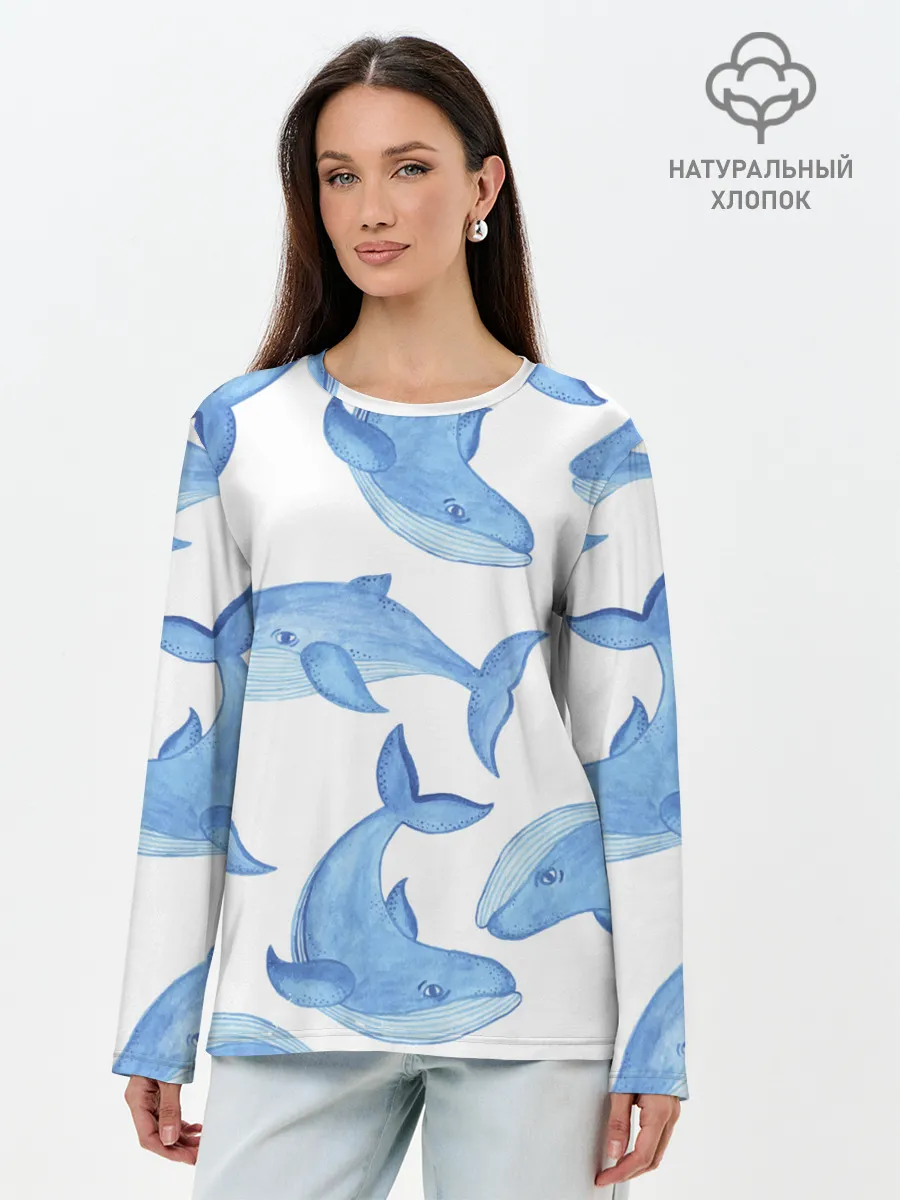 Лонгслив женский. Хлопок / Косяк китов