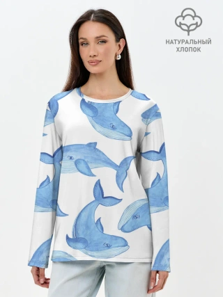 Лонгслив женский. Хлопок / Косяк китов