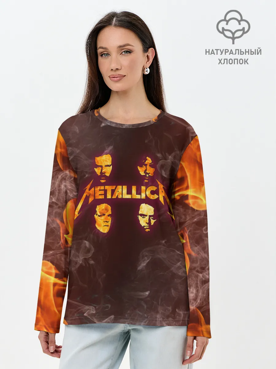 Лонгслив женский. Хлопок / Metallica | Fire Rock
