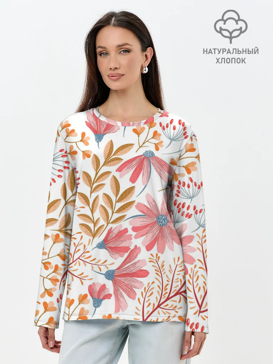 Лонгслив женский. Хлопок / Цветы