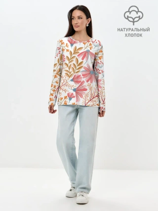 Лонгслив женский. Хлопок / Цветы