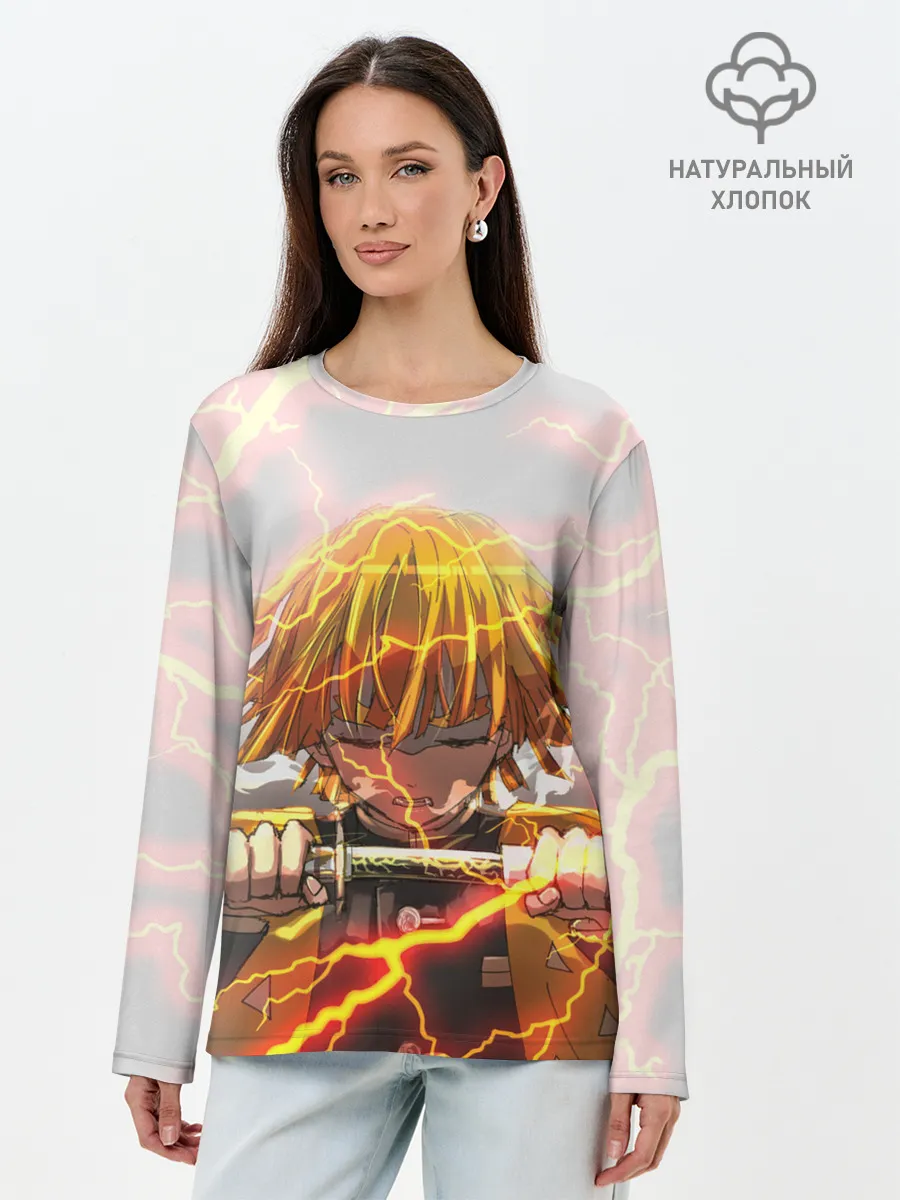 Лонгслив женский. Хлопок / Kimetsu no yaiba достает меч