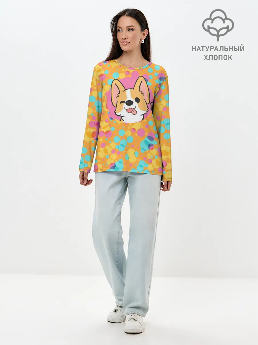 Лонгслив женский. Хлопок / Милый корги