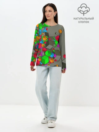 Лонгслив женский. Хлопок / Кубики