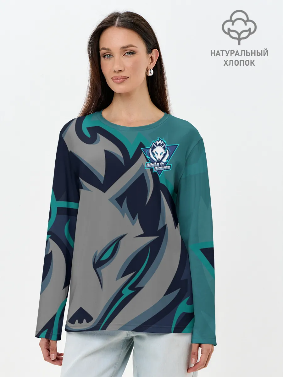 Лонгслив женский. Хлопок / Форма White wolves