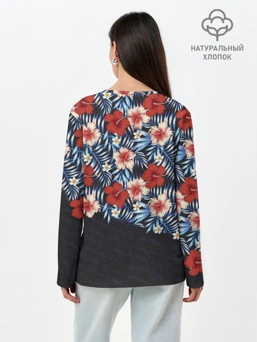 Лонгслив женский. Хлопок / Flowers with inscriptions