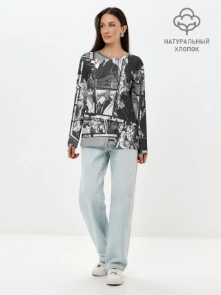 Лонгслив женский. Хлопок / EPIC MAIN ANIME CHARACTERS 3D! monochome