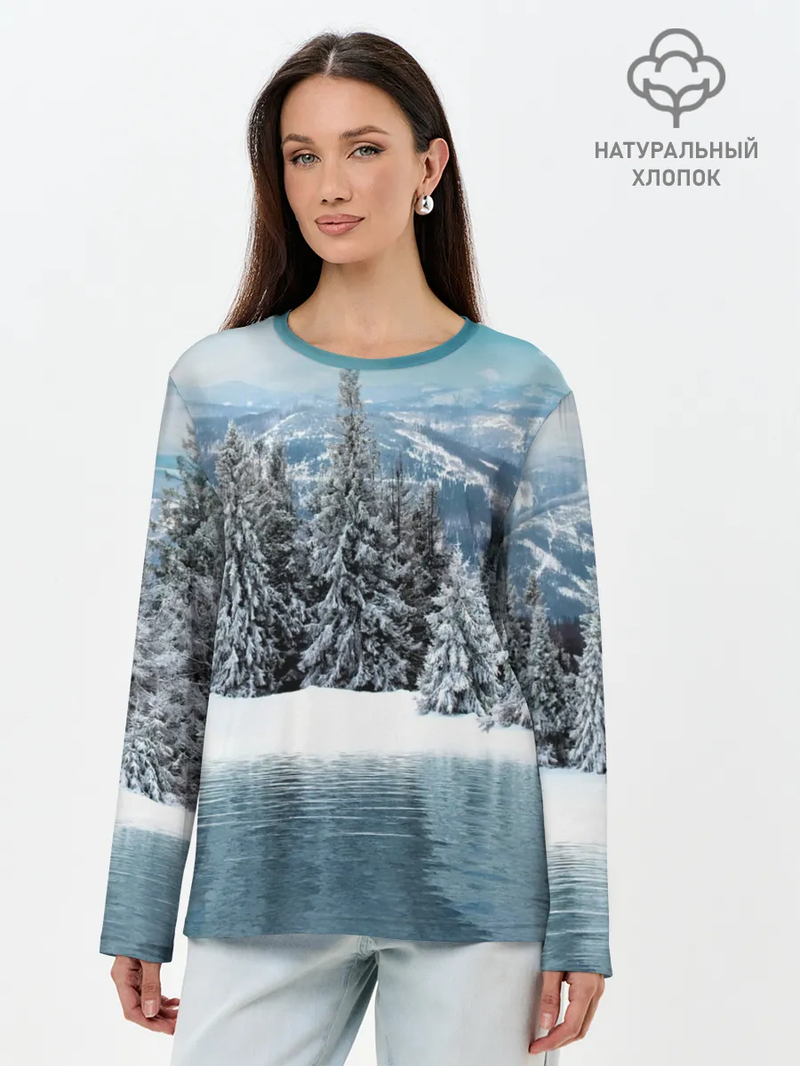 Лонгслив женский. Хлопок / Зимний лес