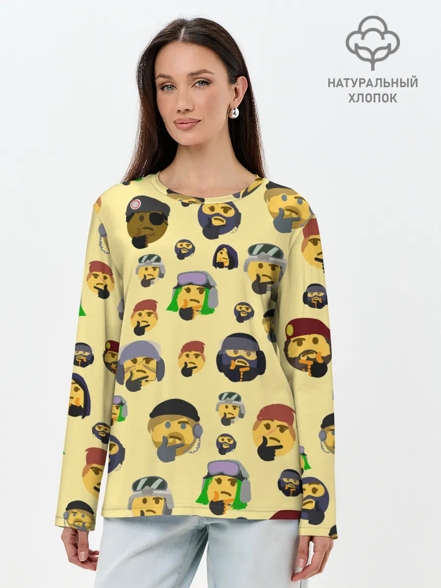 Лонгслив женский. Хлопок / Thinking emoji skins