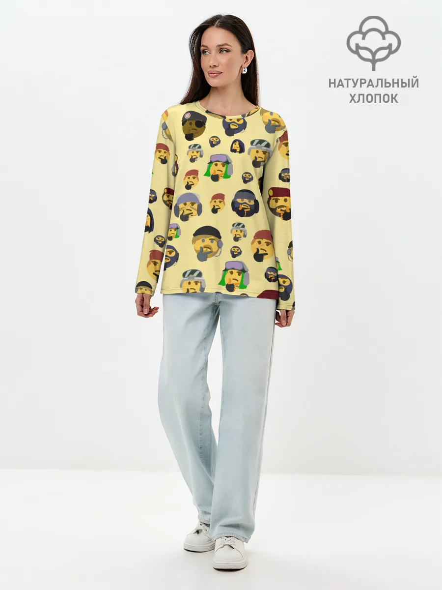 Лонгслив женский. Хлопок / Thinking emoji skins