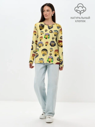 Лонгслив женский. Хлопок / Thinking emoji skins