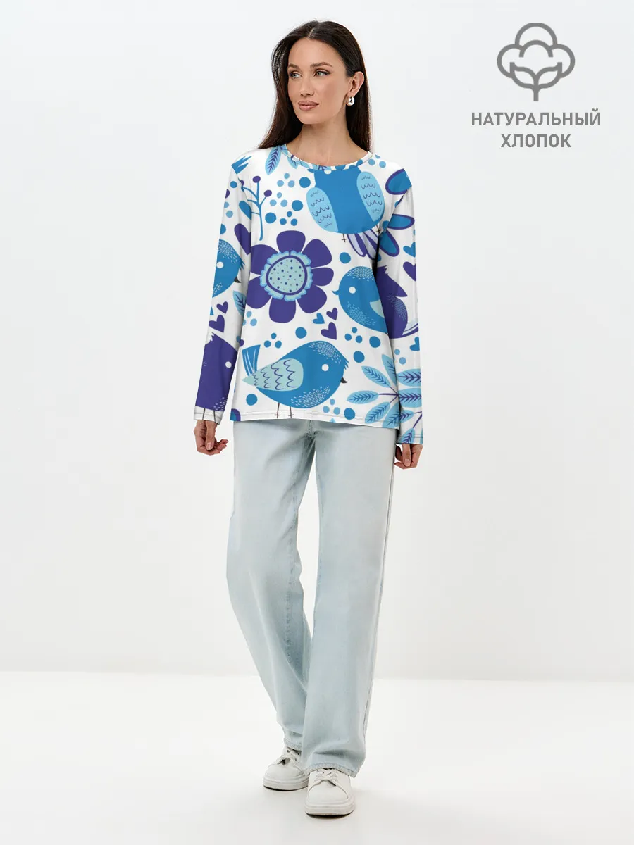 Лонгслив женский. Хлопок / Воробушки