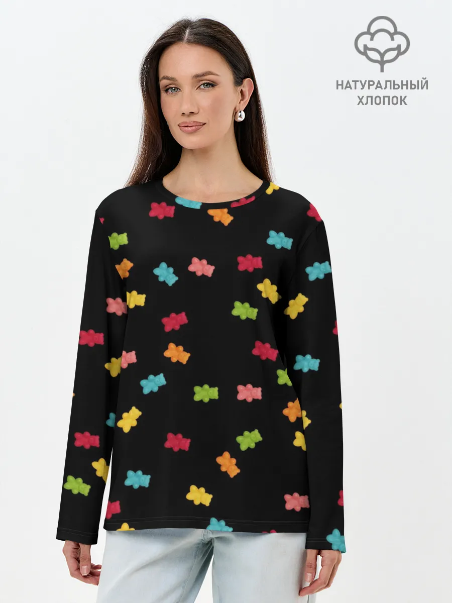 Лонгслив женский. Хлопок / Мармеладные мишки