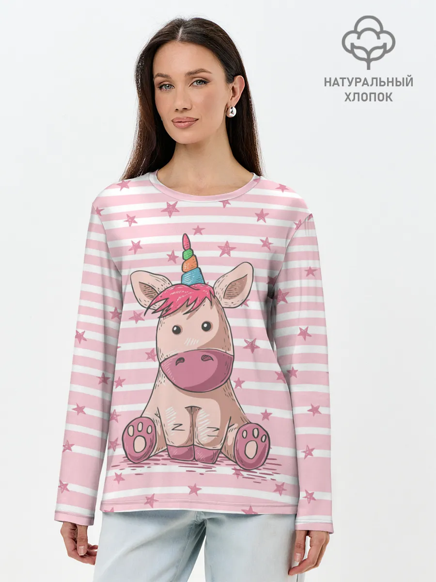 Лонгслив женский. Хлопок / Единорожек