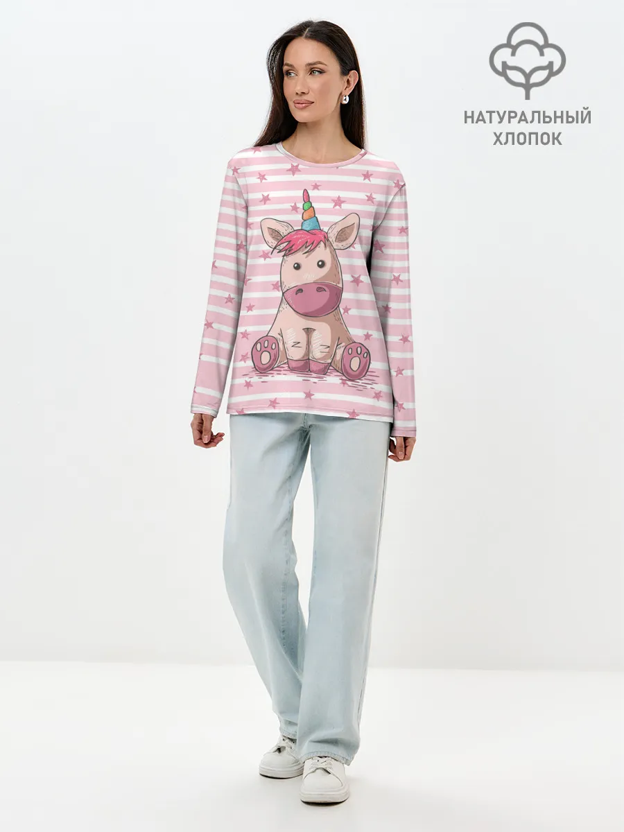 Лонгслив женский. Хлопок / Единорожек