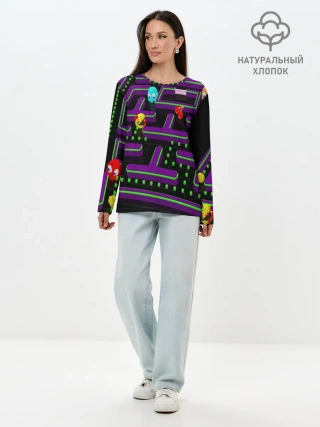 Лонгслив женский. Хлопок / PAC-MAN 3D