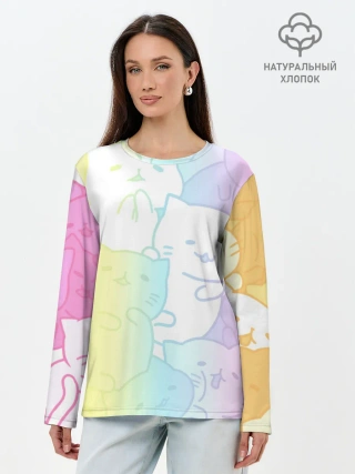 Лонгслив женский. Хлопок / Котоколлаж 05