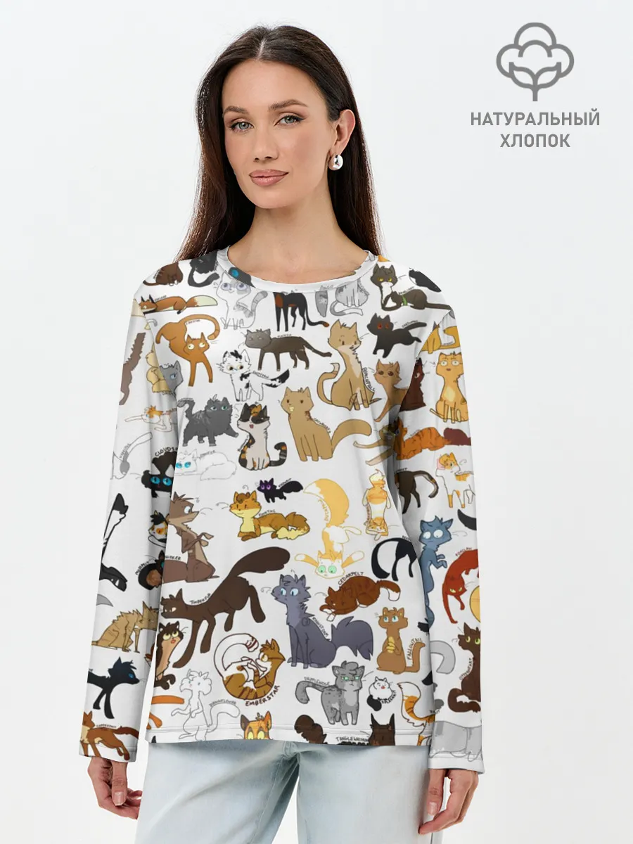 Лонгслив женский. Хлопок / Котоколлаж 01