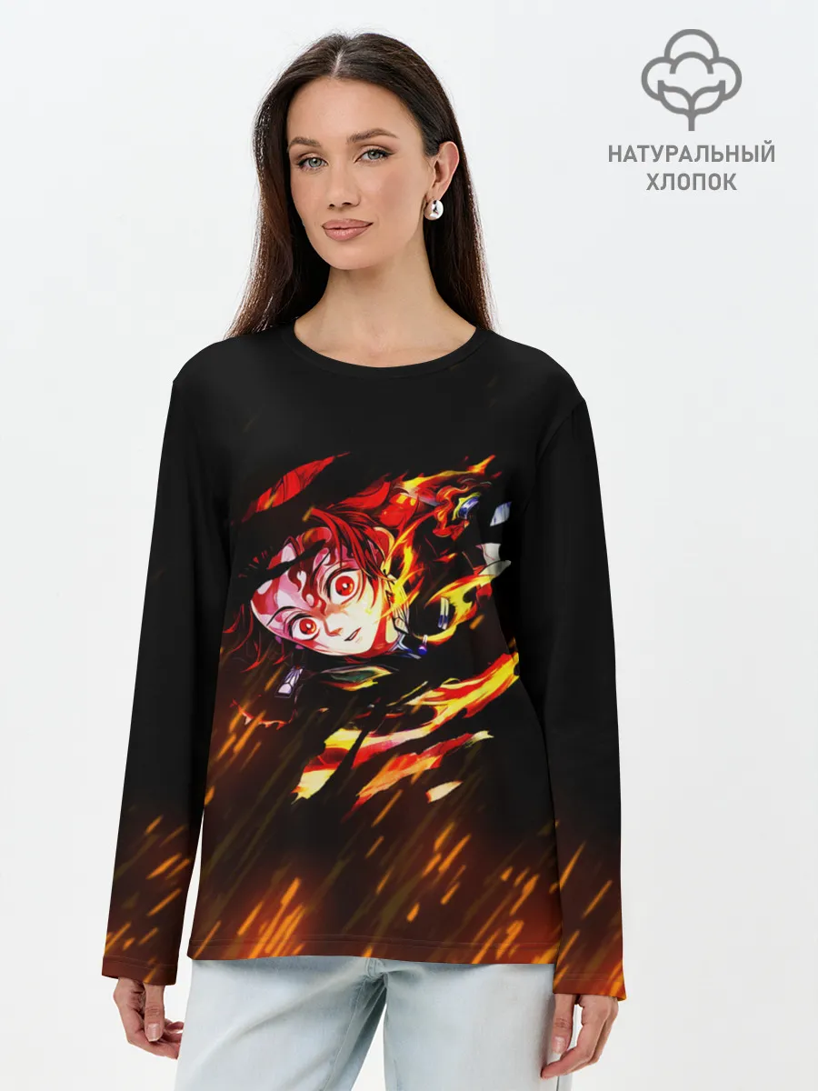 Лонгслив женский. Хлопок / Burning Kamado