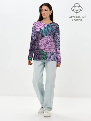 Лонгслив женский. Хлопок / Цветы