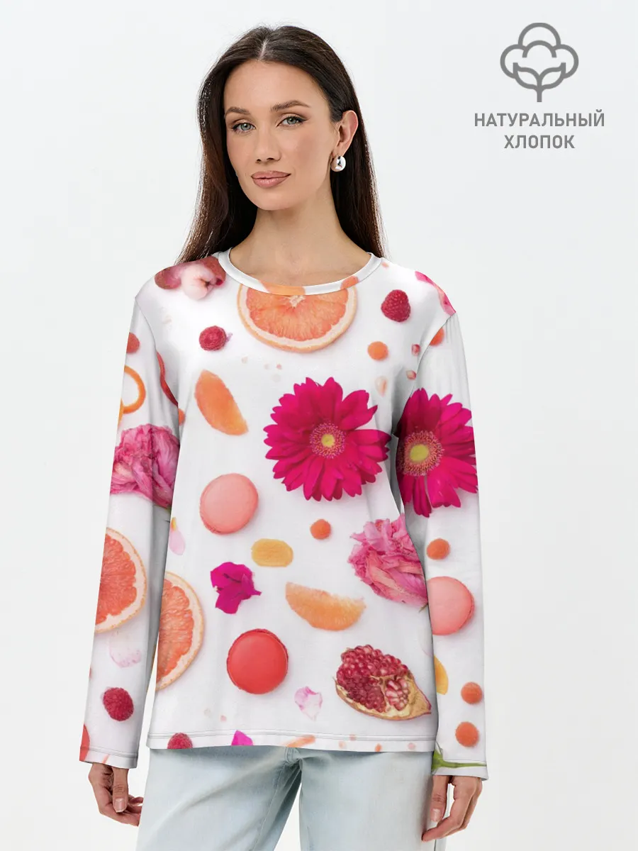Лонгслив женский. Хлопок / Фрукты