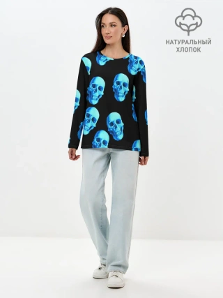 Лонгслив женский. Хлопок / Черепа стиль