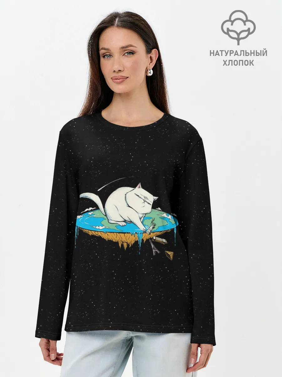 Лонгслив женский. Хлопок / Flat earth Cat