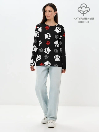 Лонгслив женский. Хлопок / Следы лап