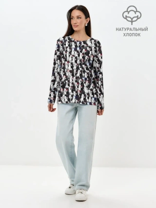 Лонгслив женский. Хлопок / Черно-белые медведи