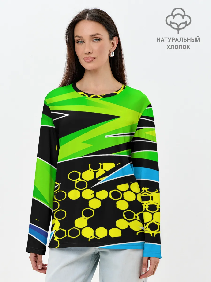 Лонгслив женский. Хлопок / Light green urban marble