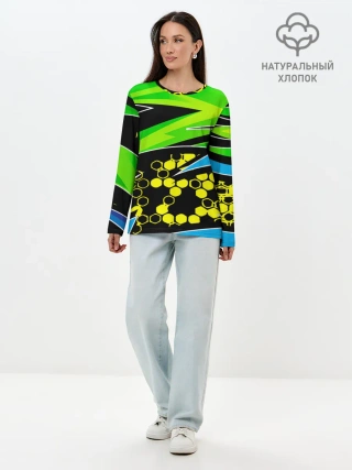 Лонгслив женский. Хлопок / Light green urban marble
