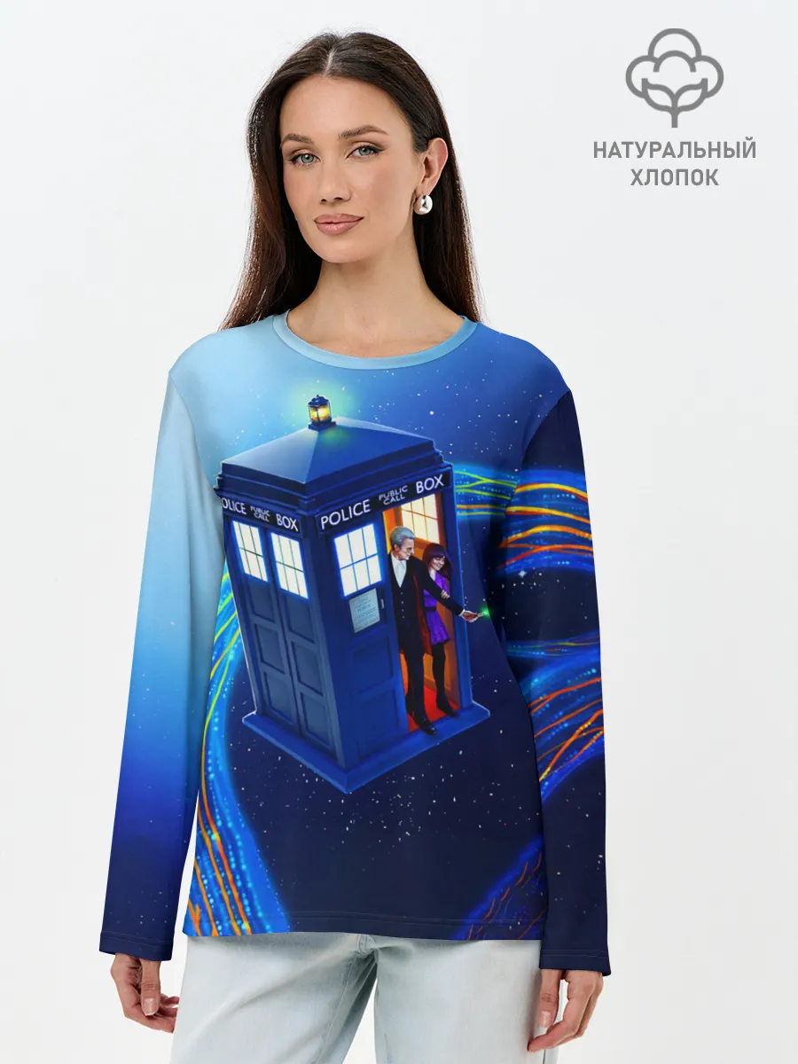 Лонгслив женский. Хлопок / ДОКТОР И КЛАРА И ТАРДИС
