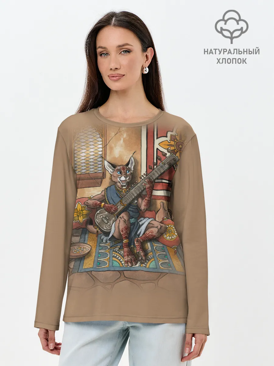 Лонгслив женский. Хлопок / Кот музыкант #17