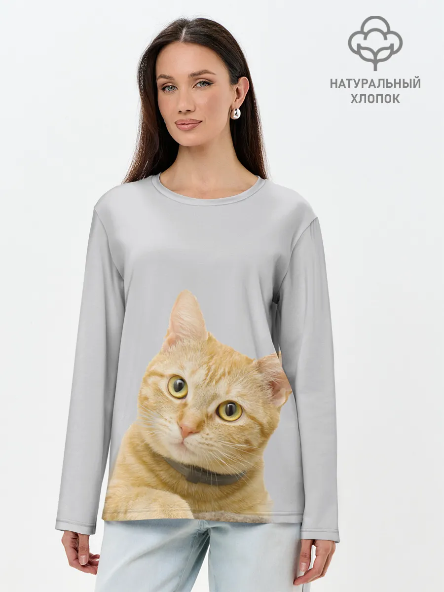 Лонгслив женский. Хлопок / Рыжий котик