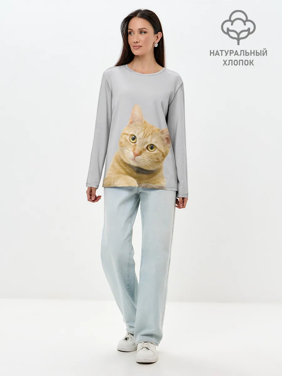 Лонгслив женский. Хлопок / Рыжий котик