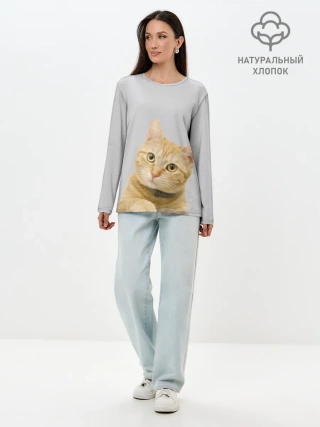 Лонгслив женский. Хлопок / Рыжий котик