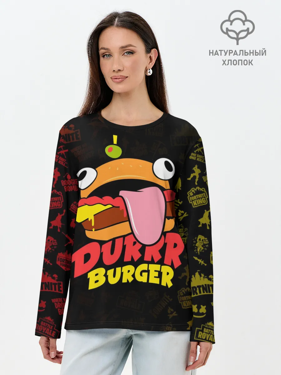 Лонгслив женский. Хлопок / Fortnite Durrr Burger