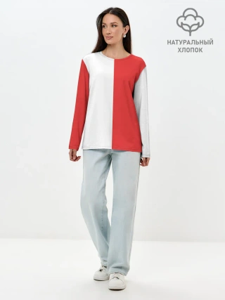 Лонгслив женский. Хлопок / Красно-белая форма